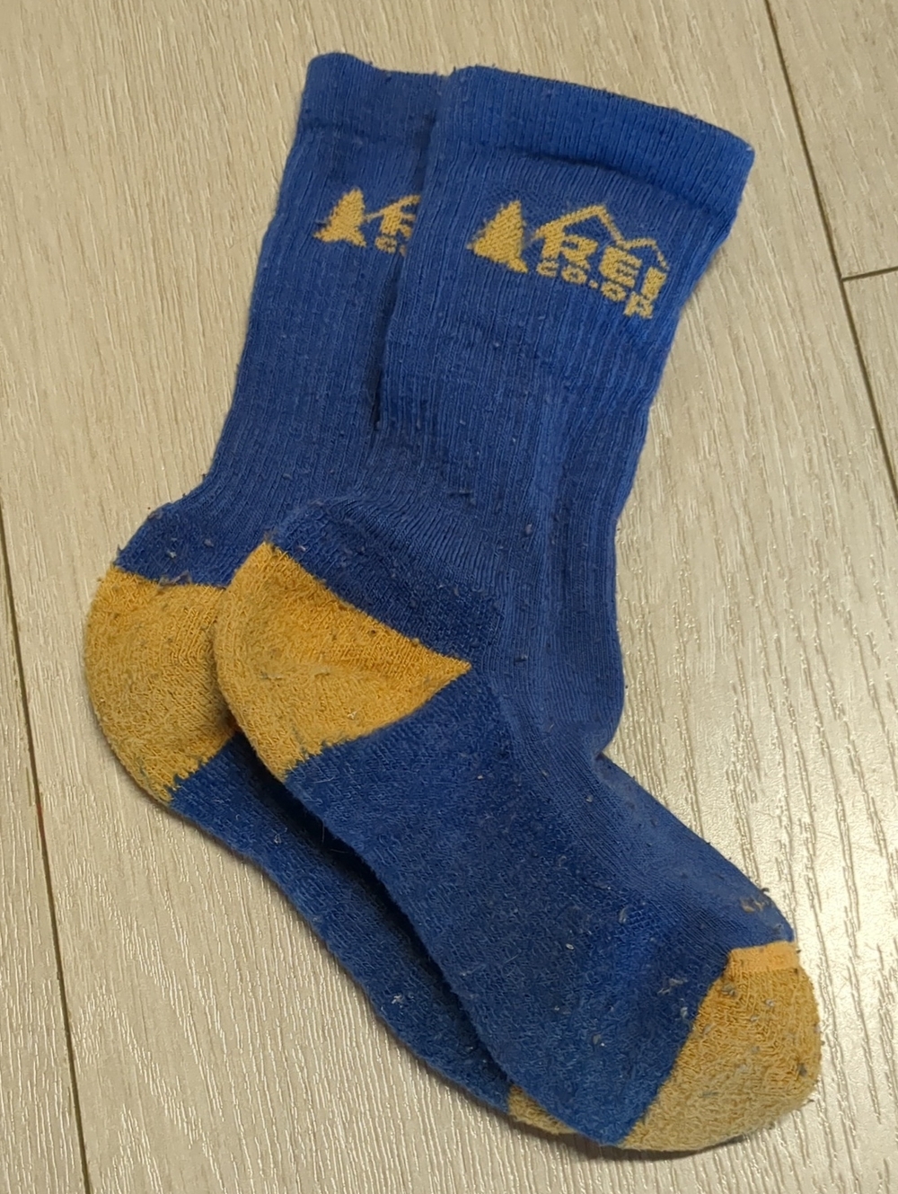 REI Trailsmith Blue Crew Merino Wool Socks with Gold Accents - Kids